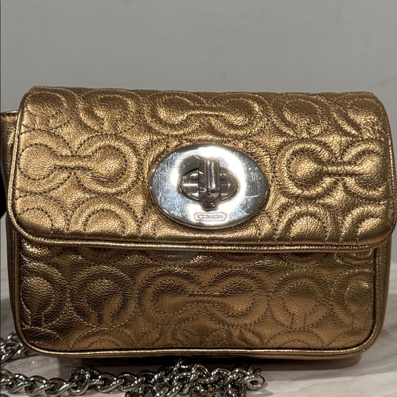 Coach Madison Small Signature Embossed Gold Metallic Leather Shoulder Bag - Picture 4 of 17